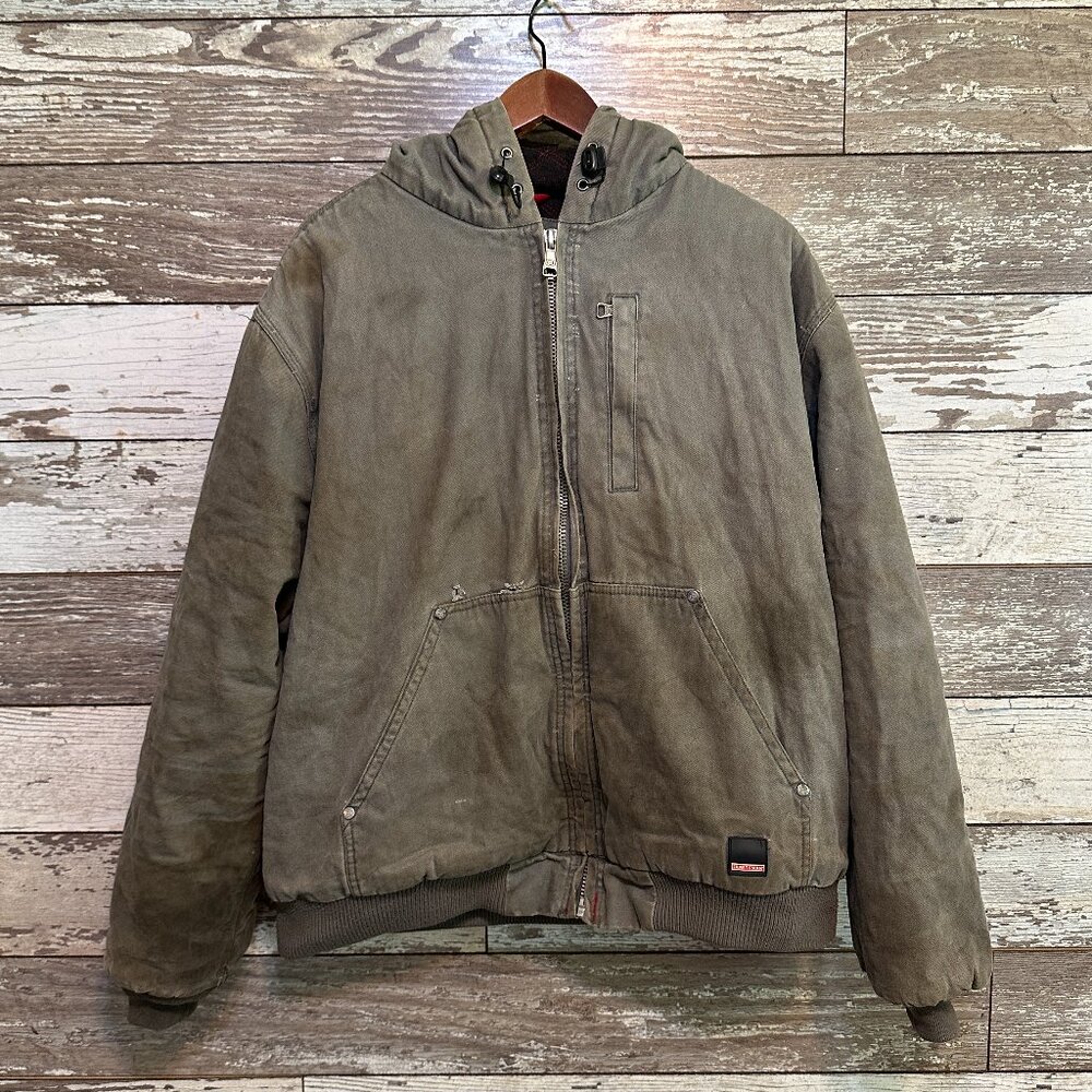 Craftsman Grey Heavy Duty Fleece Insulated Canvas Work Wear Men's Hooded Jacket